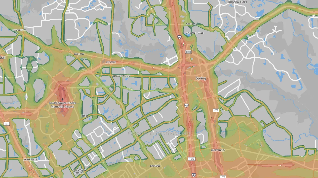 Spring, TX Map of Noise Levels in Spring