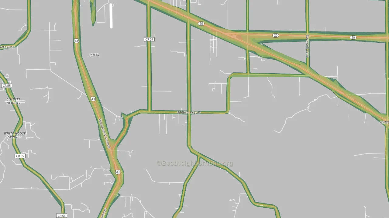 Spring Valley, AL Map of Noise Levels in Spring Valley