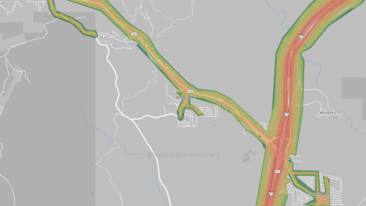 Spring Valley, AZ Map of Noise Levels in Spring Valley
