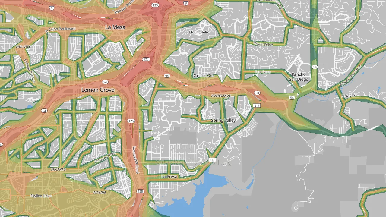 Spring Valley, CA Map of Noise Levels in Spring Valley