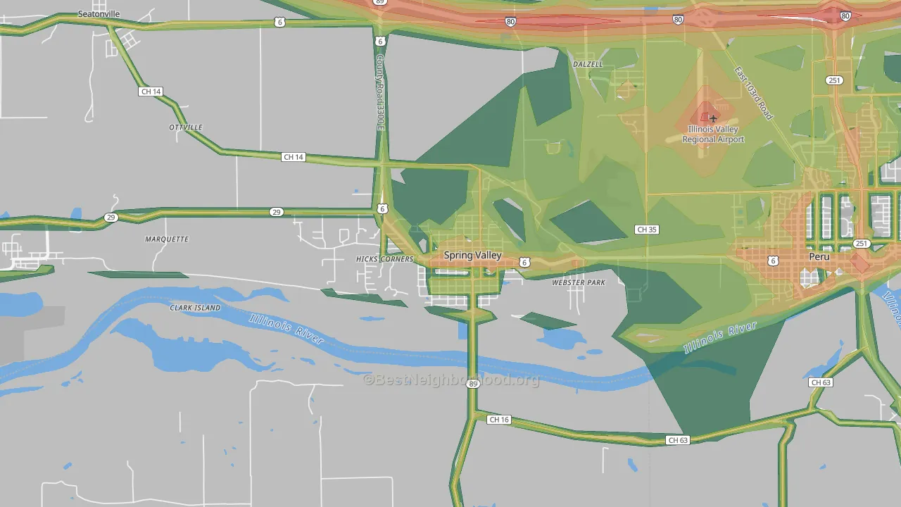 Spring Valley, IL Map of Noise Levels in Spring Valley