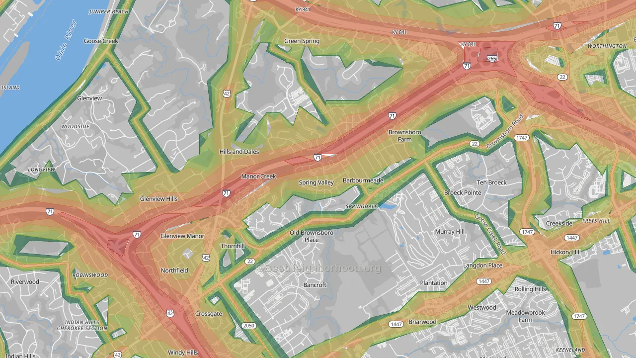 Spring Valley, KY Map of Noise Levels in Spring Valley