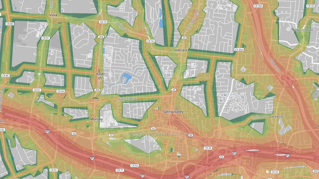 Spring Valley, NY Map of Noise Levels in Spring Valley