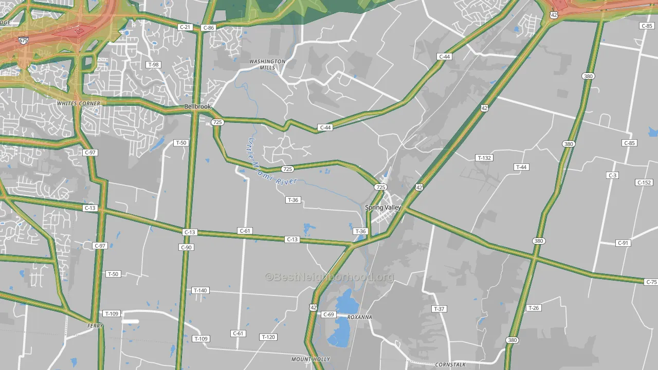 Spring Valley, OH Map of Noise Levels in Spring Valley