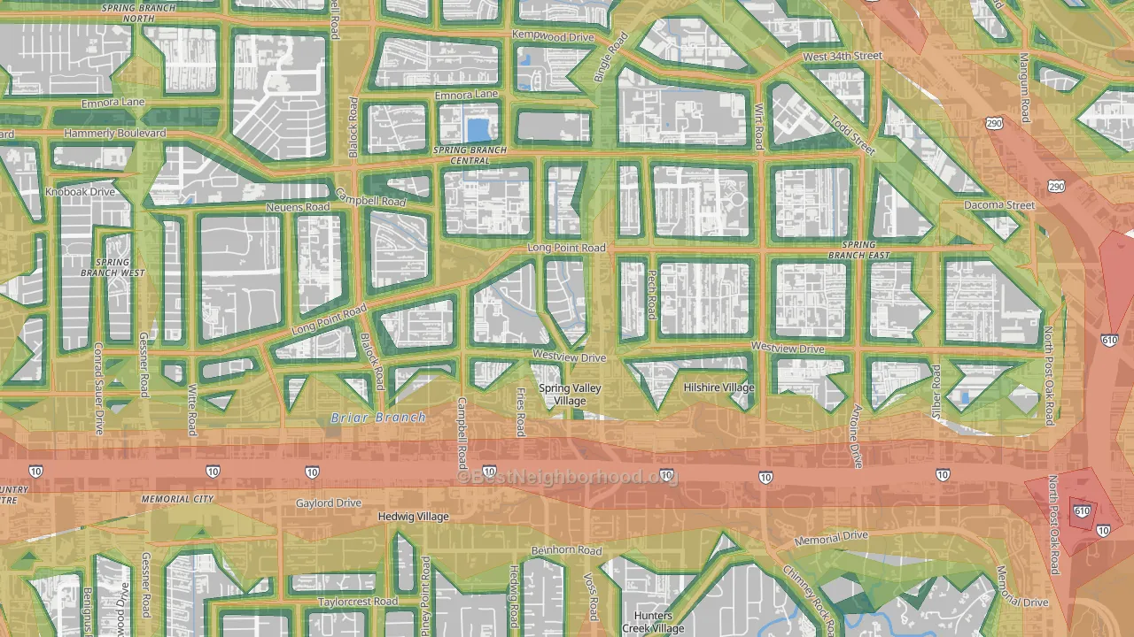 Spring Valley Village, TX Map of Noise Levels in Spring Valley Village