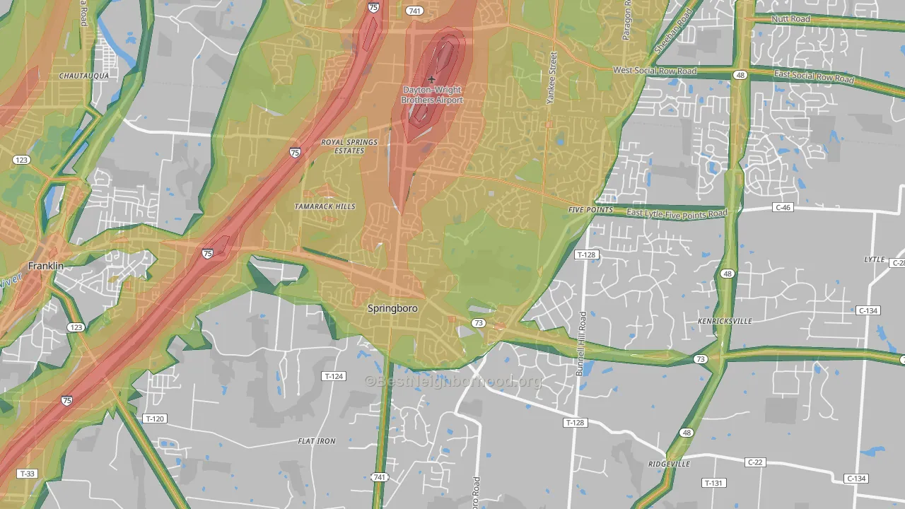Springboro, OH Map of Noise Levels in Springboro