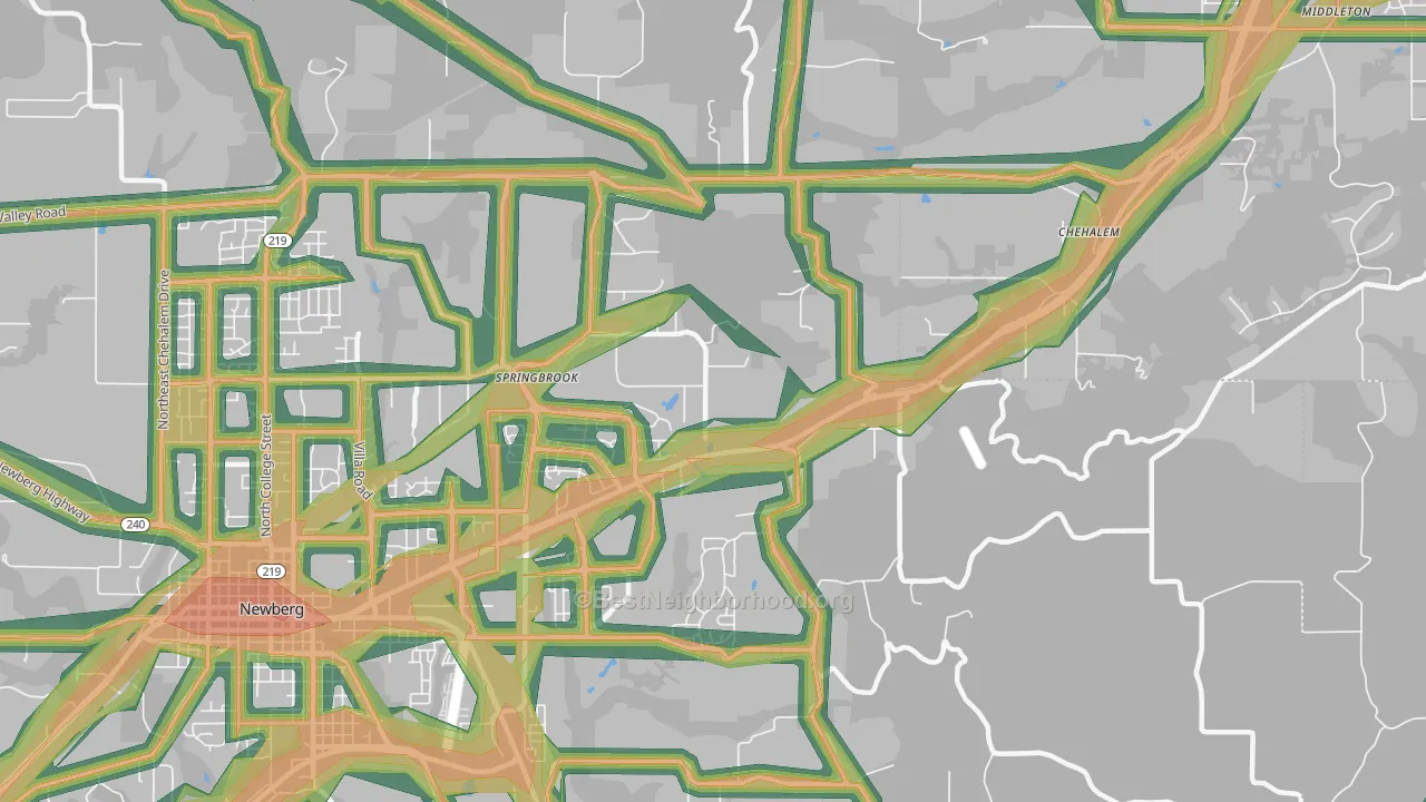Springbrook, OR Map of Noise Levels in Springbrook