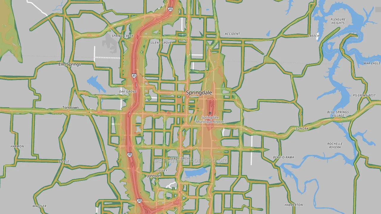 Springdale, AR Map of Noise Levels in Springdale
