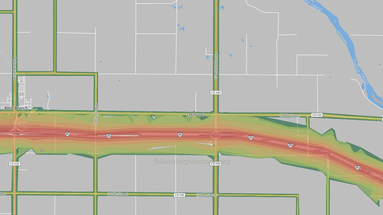 Springdale, IA Map of Noise Levels in Springdale