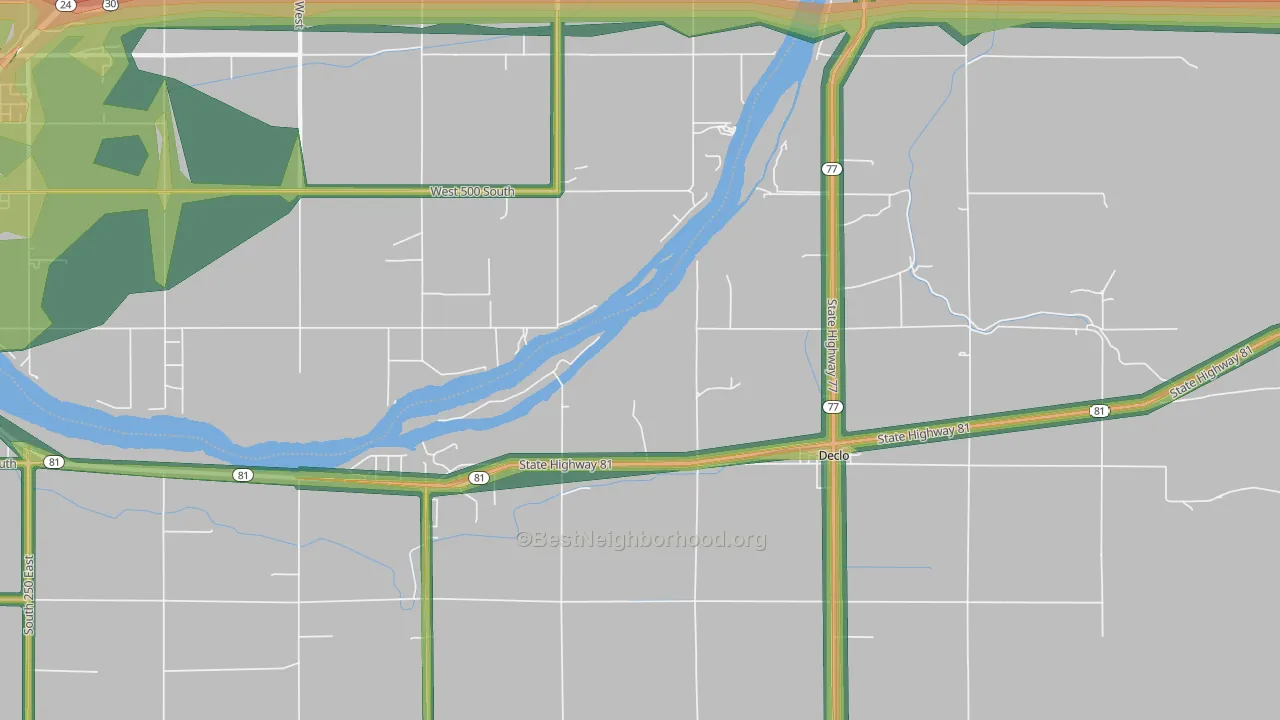 Springdale, ID Map of Noise Levels in Springdale