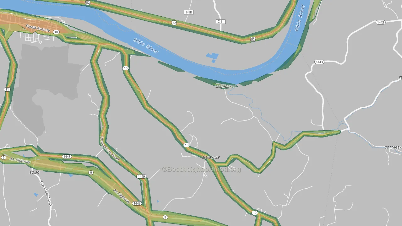 Springdale, KY Map of Noise Levels in Springdale