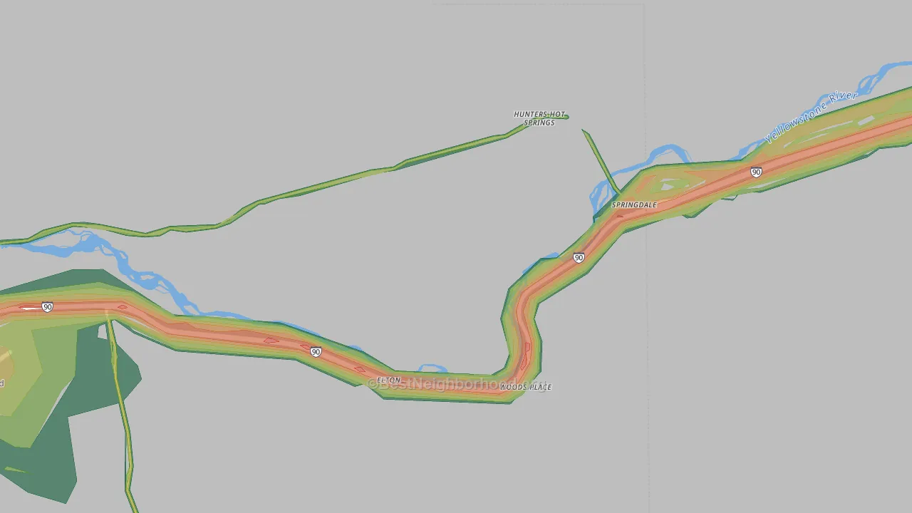 Springdale, MT Map of Noise Levels in Springdale
