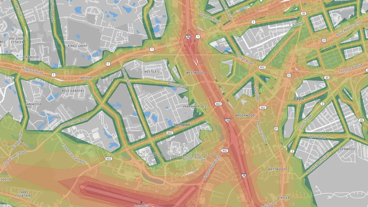 Springdale, SC Map of Noise Levels in Springdale