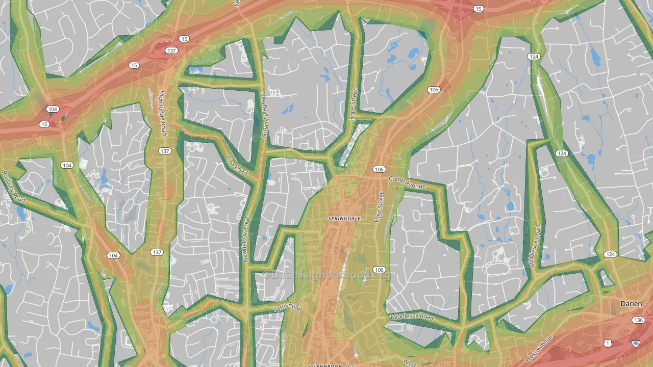 Springdale, Stamford, CT Map of Noise Levels in Springdale