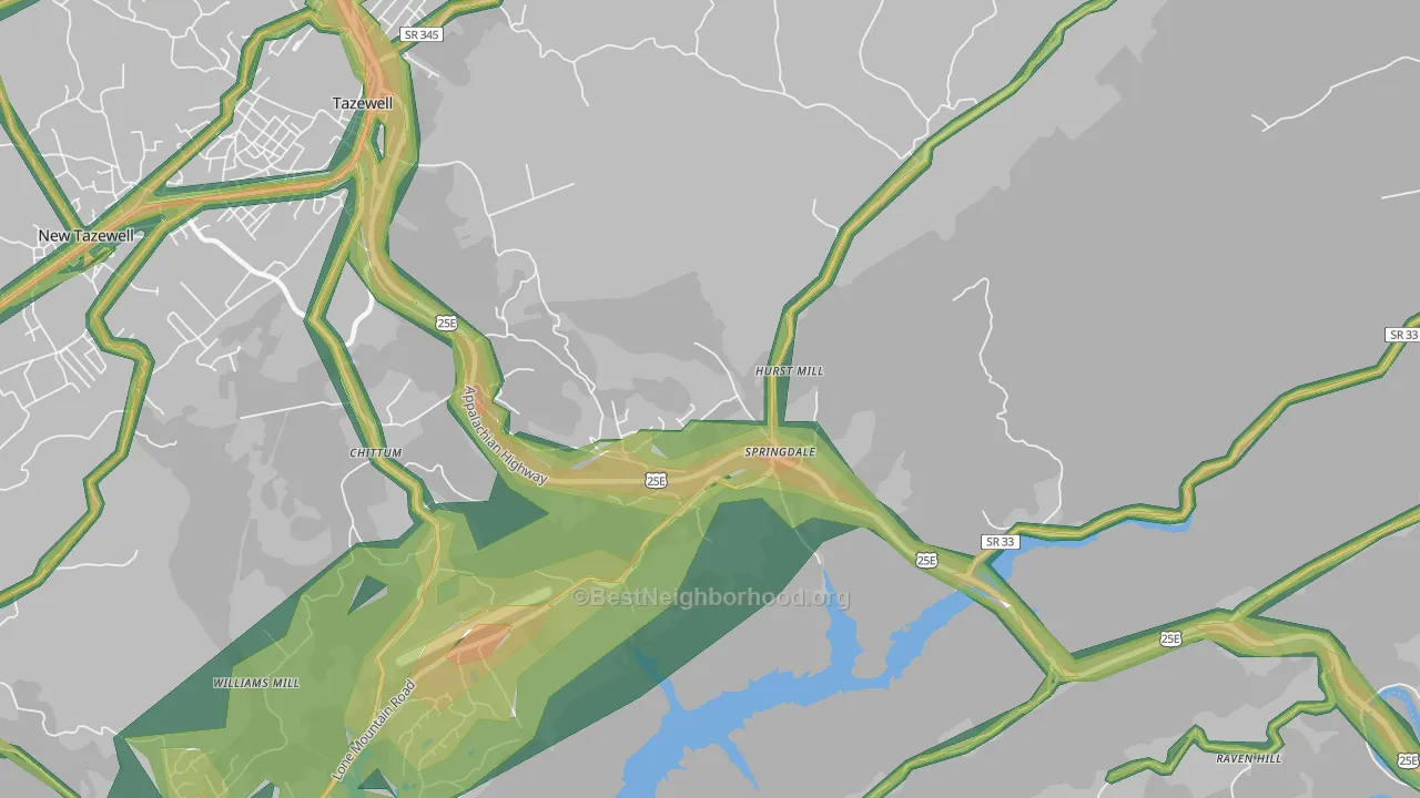 Springdale, TN Map of Noise Levels in Springdale