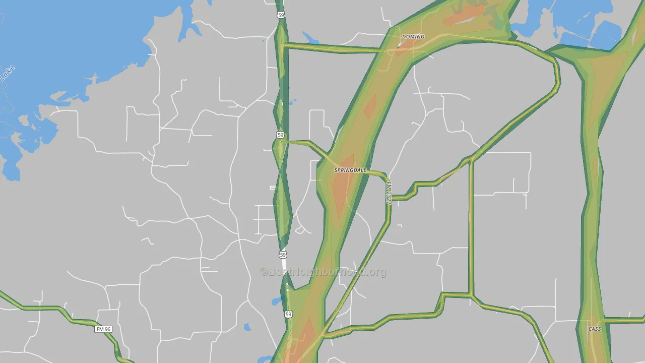 Springdale, TX Map of Noise Levels in Springdale