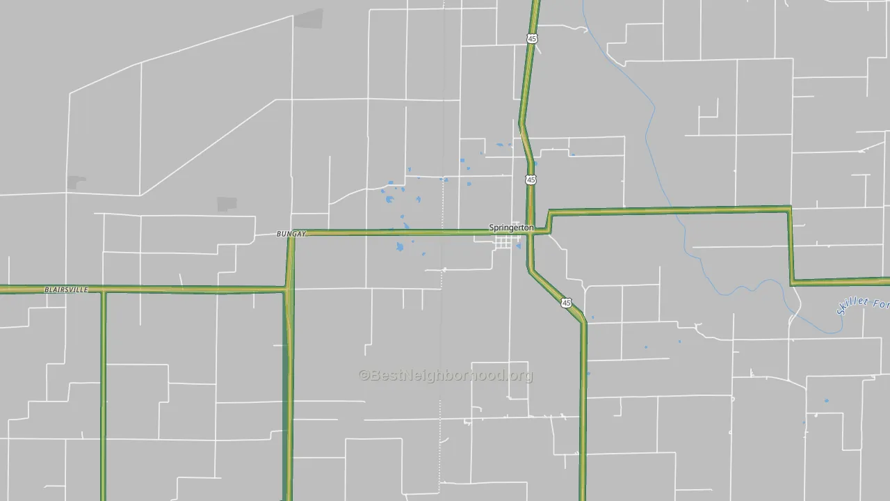 Springerton, IL Map of Noise Levels in Springerton
