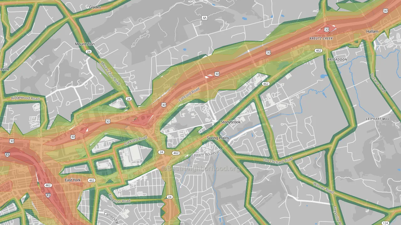 Springetts Manor-Yorklyn, York, PA Map of Noise Levels in Springetts Manor-Yorklyn