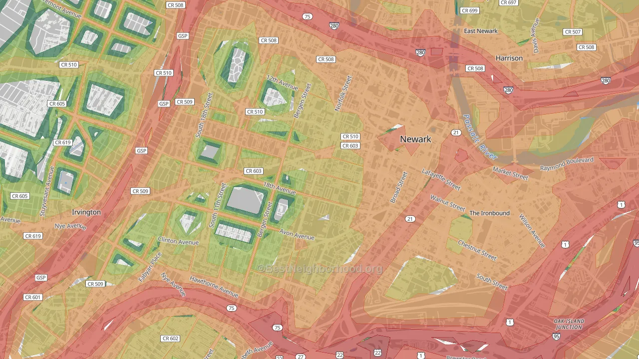 Springfield-Belmont, Newark, NJ Map of Noise Levels in Springfield-Belmont