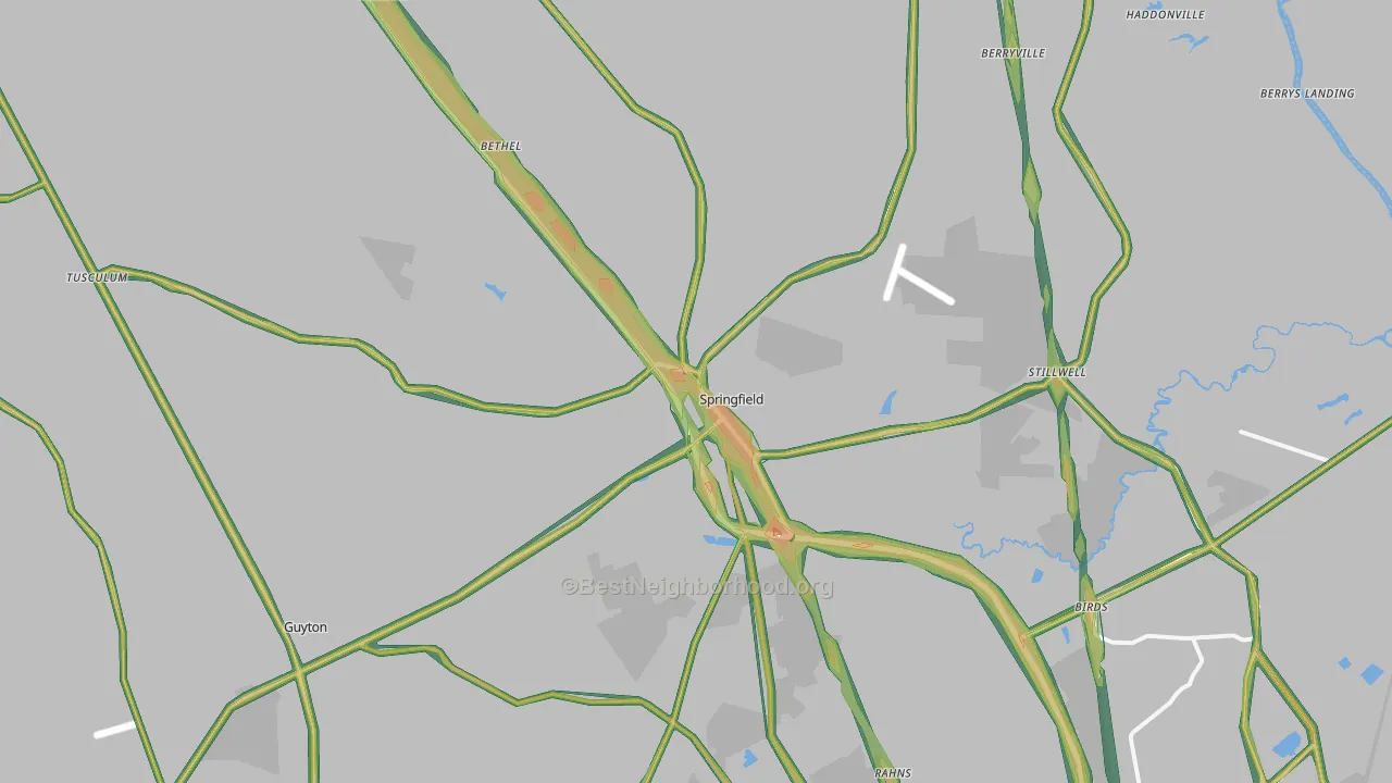 Springfield, GA Map of Noise Levels in Springfield