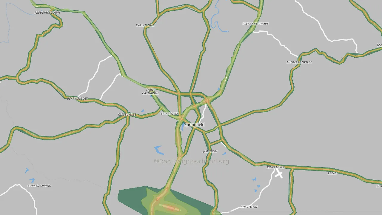 Springfield, KY Map of Noise Levels in Springfield