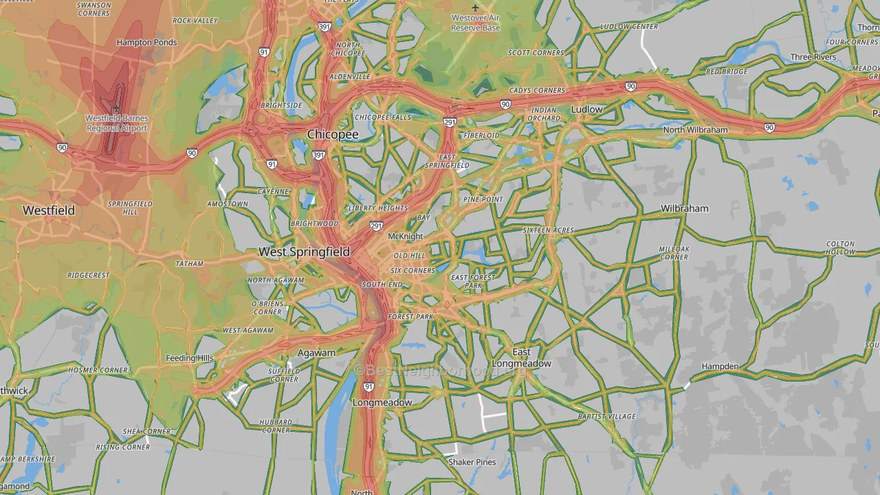 Springfield, MA Map of Noise Levels in Springfield