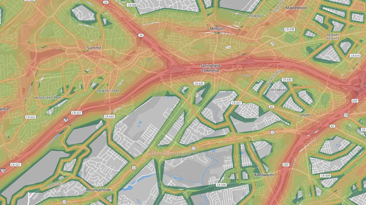 Springfield, NJ Map of Noise Levels in Springfield