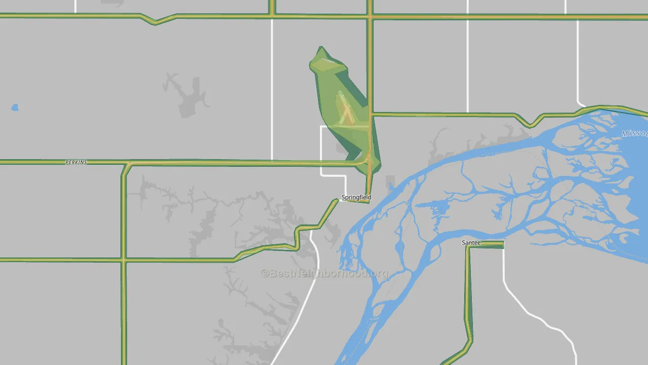 Springfield, SD Map of Noise Levels in Springfield
