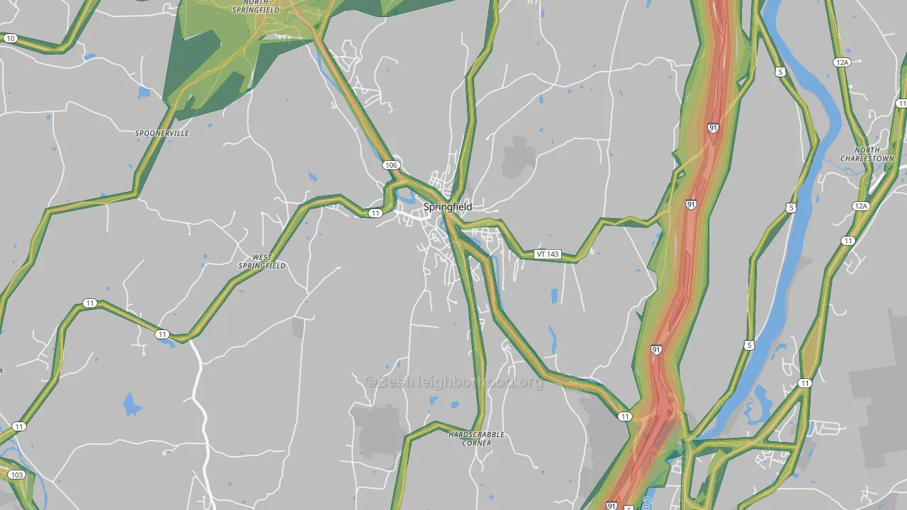 Springfield, VT Map of Noise Levels in Springfield