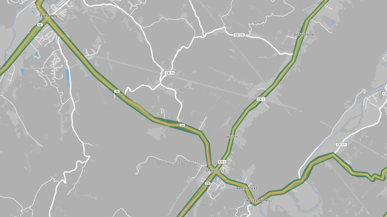 Springfield, WV Map of Noise Levels in Springfield