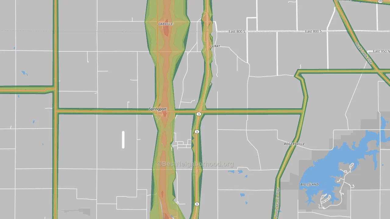 Springport, IN Map of Noise Levels in Springport