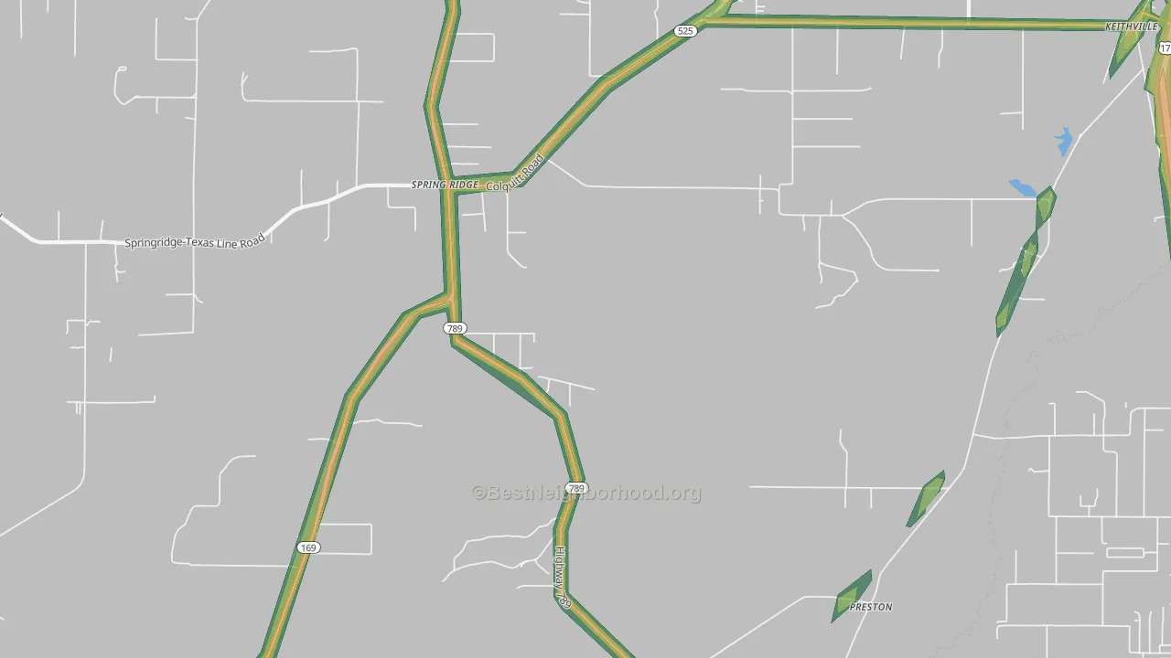 Springridge, LA Map of Noise Levels in Springridge