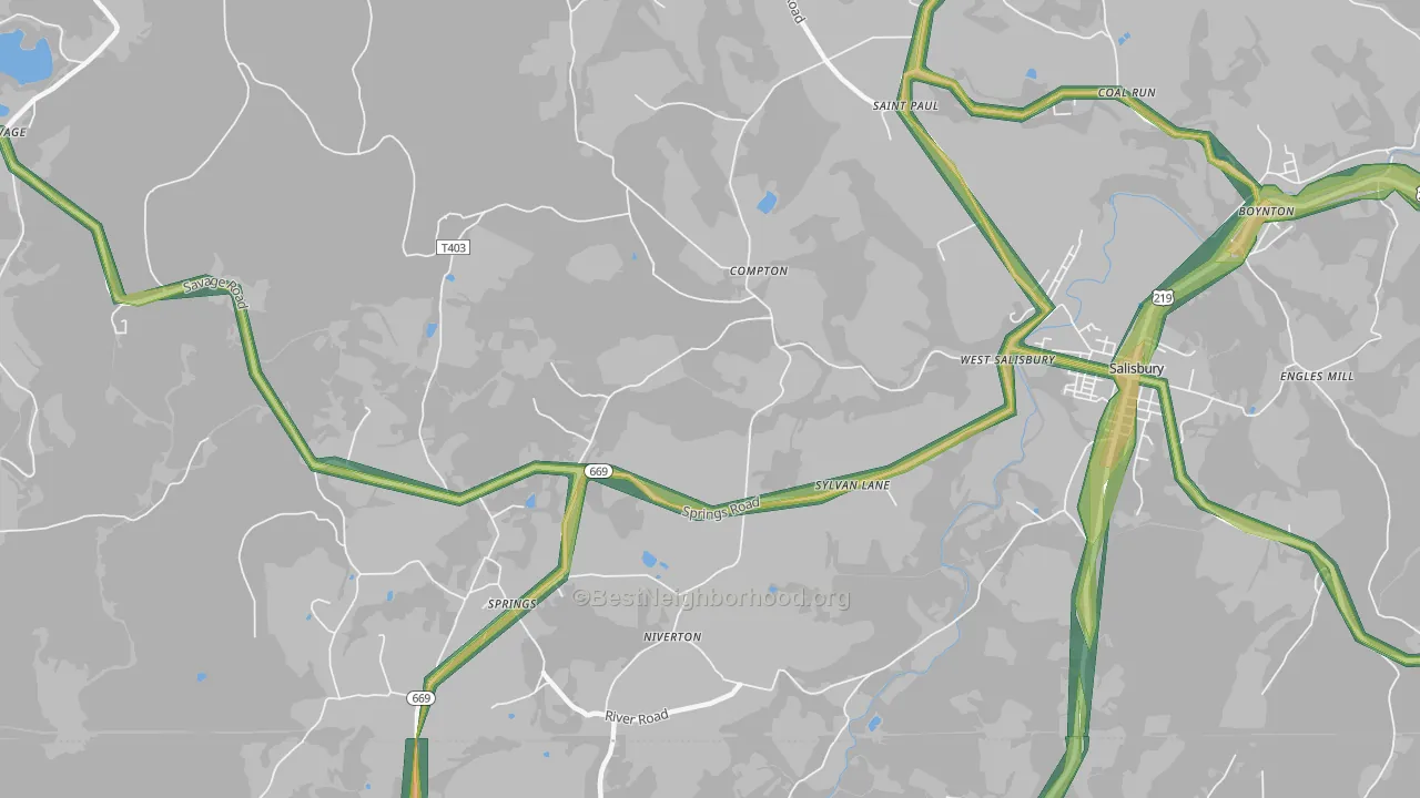 Springs, PA Map of Noise Levels in Springs