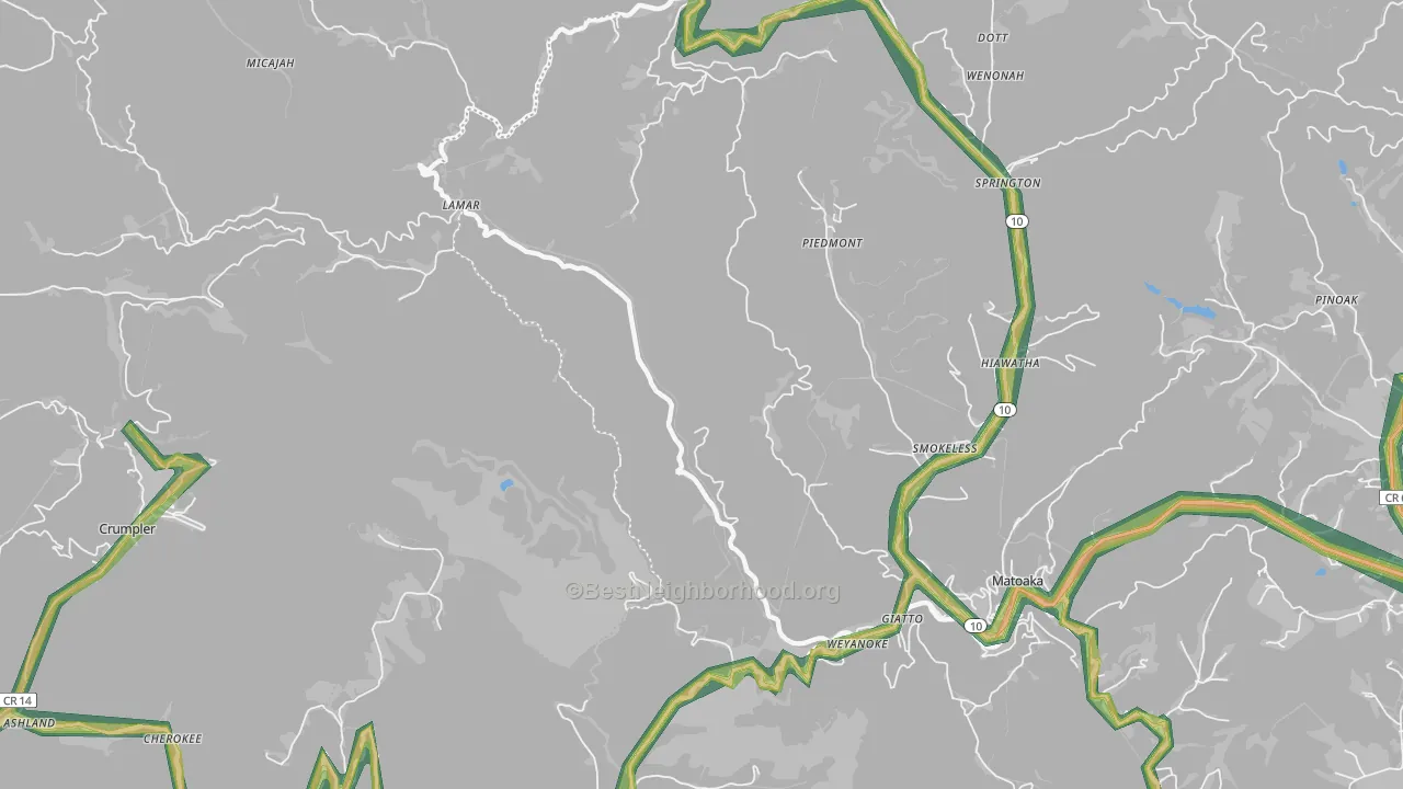 Springton, WV Map of Noise Levels in Springton