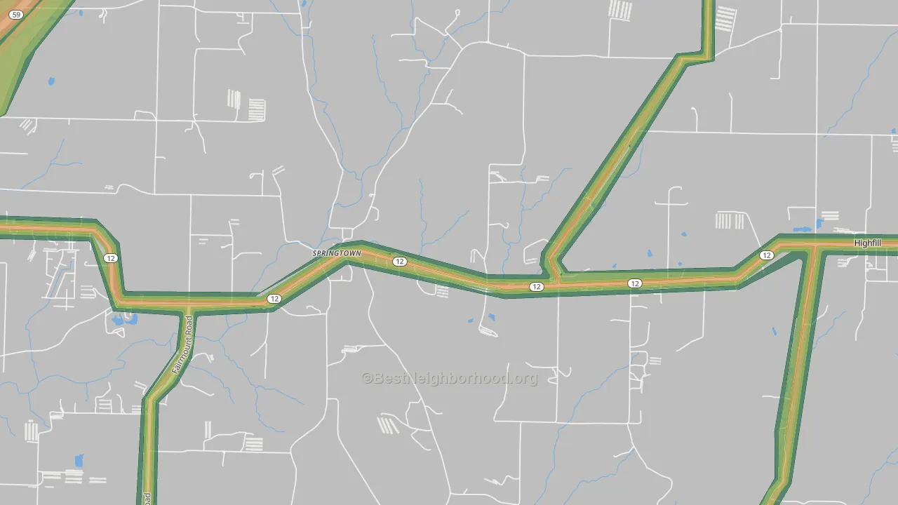 Springtown, AR Map of Noise Levels in Springtown