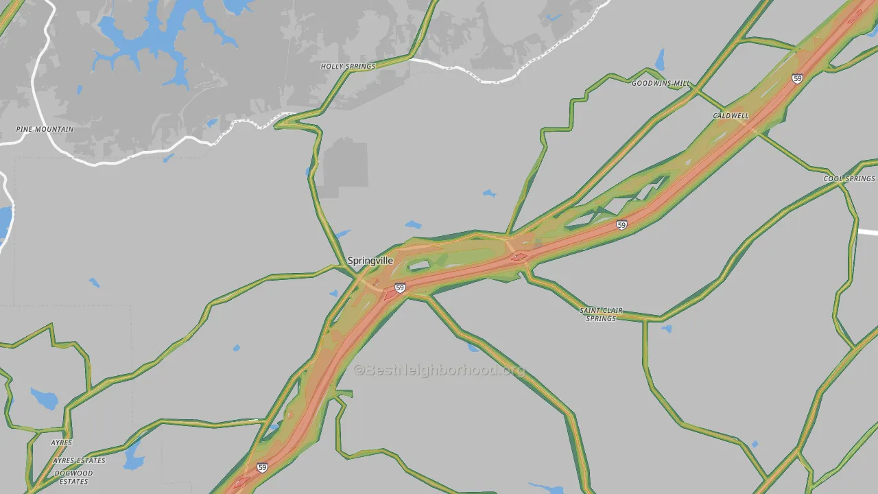 Springville, AL Map of Noise Levels in Springville