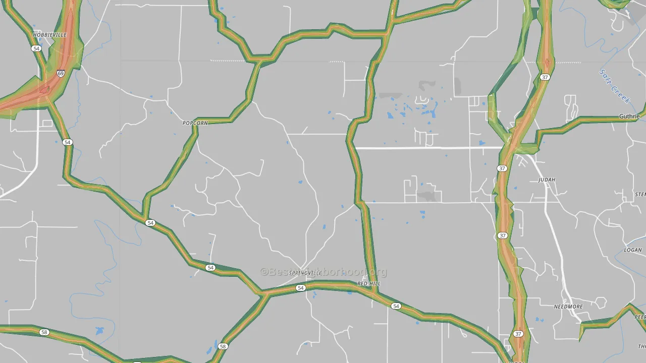 Springville, IN Map of Noise Levels in Springville