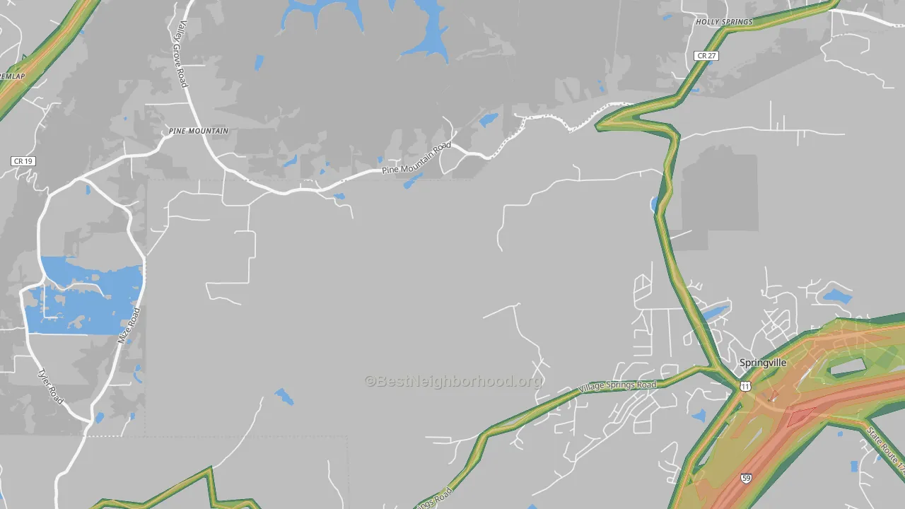 Springville Lake Estates, AL Map of Noise Levels in Springville Lake Estates
