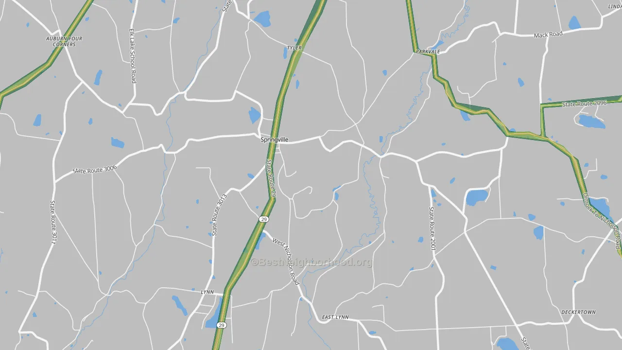 Springville, PA Map of Noise Levels in Springville