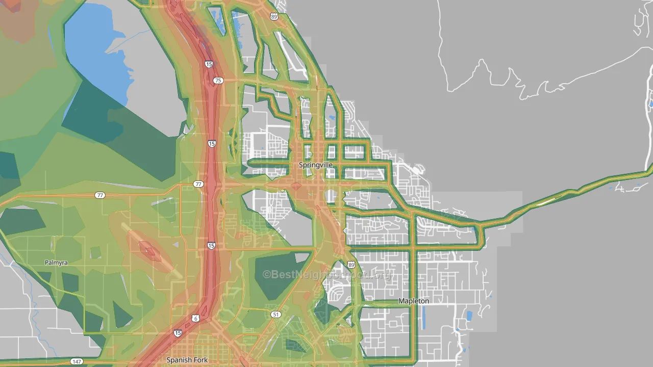 Springville, UT Map of Noise Levels in Springville