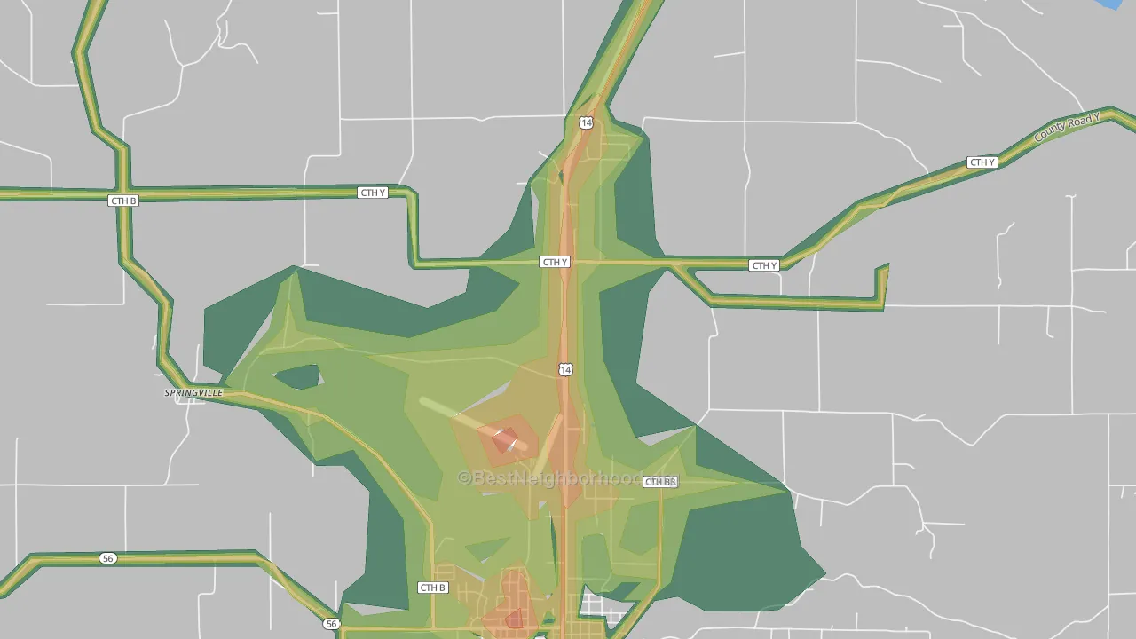 Springville, WI Map of Noise Levels in Springville