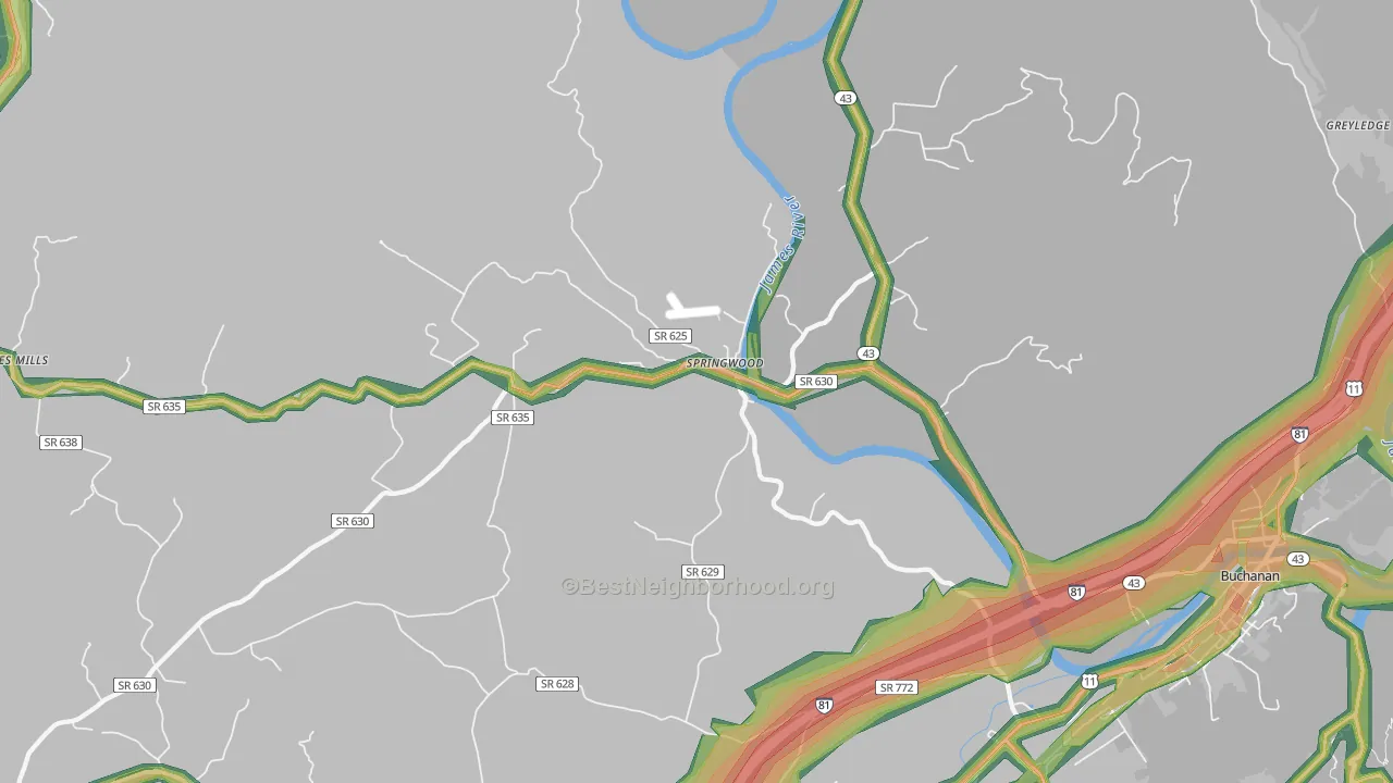 Springwood, VA Map of Noise Levels in Springwood