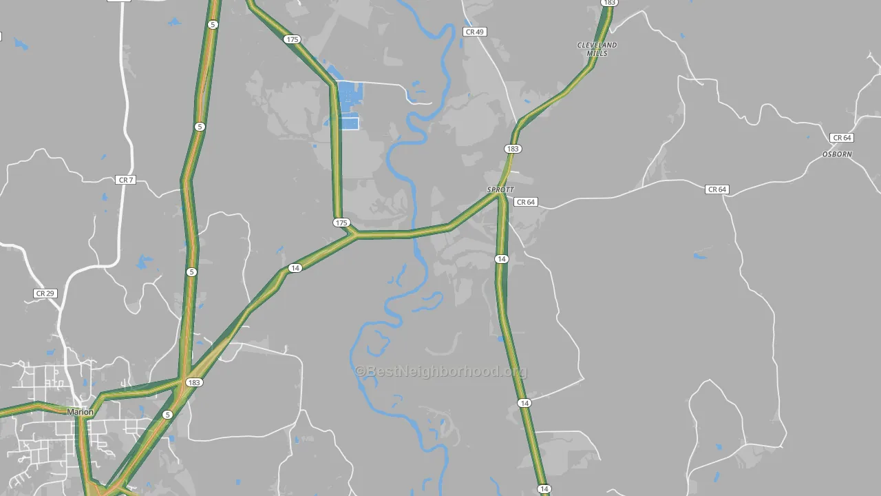 Sprott, AL Map of Noise Levels in Sprott