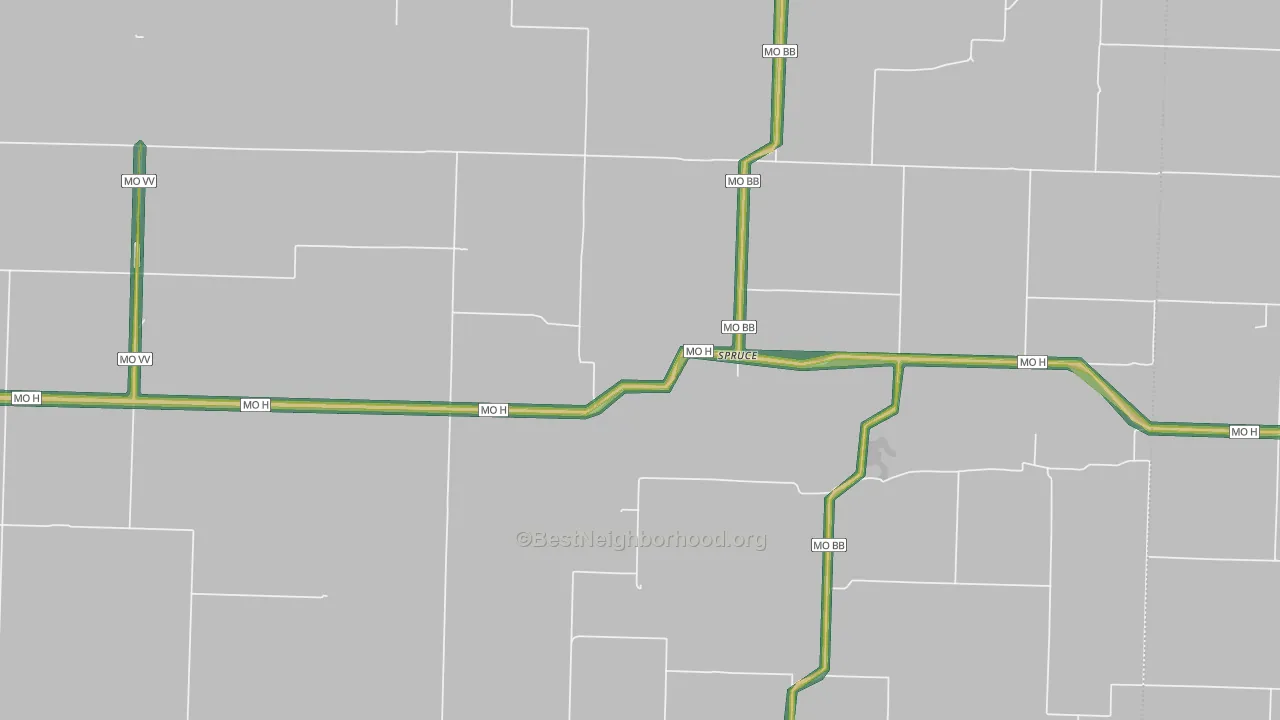 Spruce, MO Map of Noise Levels in Spruce