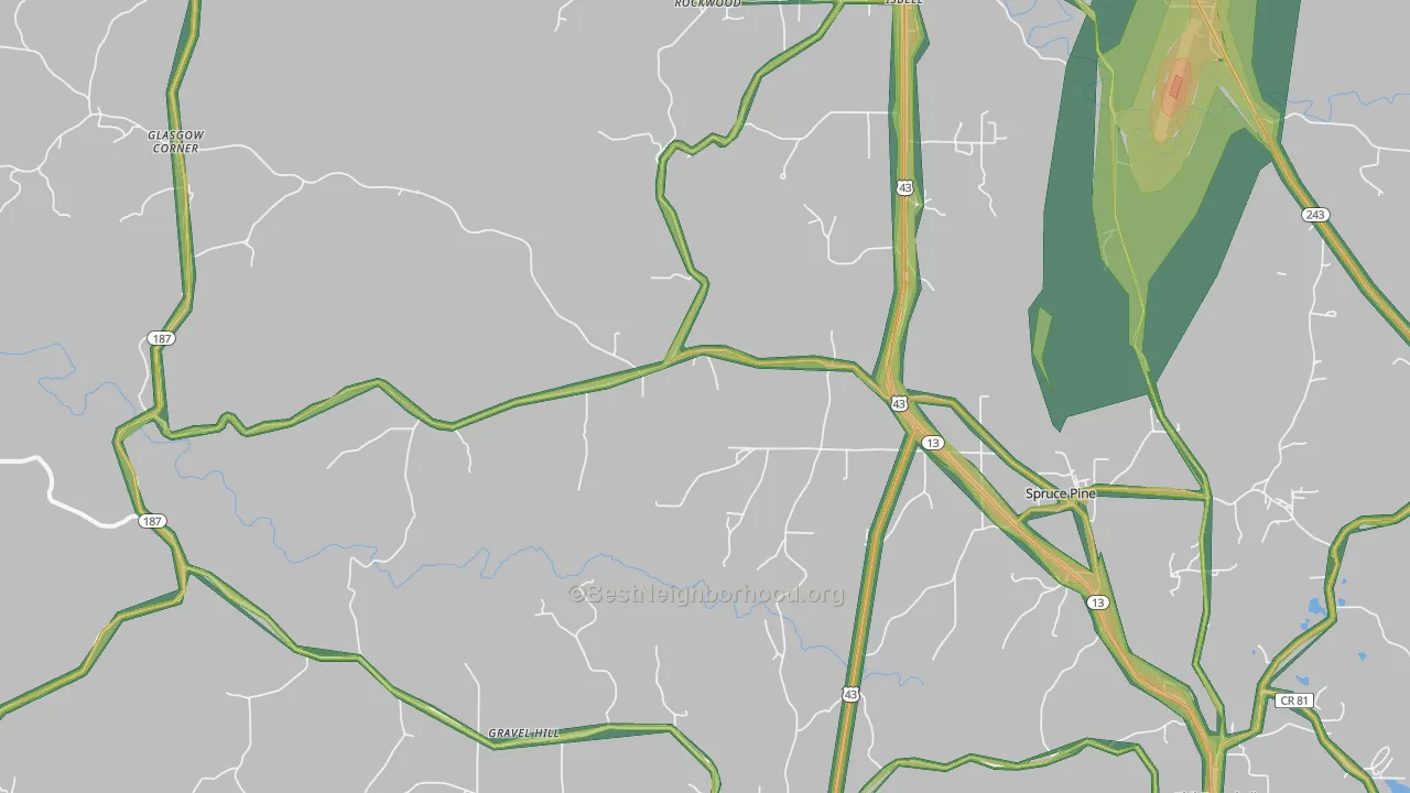 Spruce Pine, AL Map of Noise Levels in Spruce Pine
