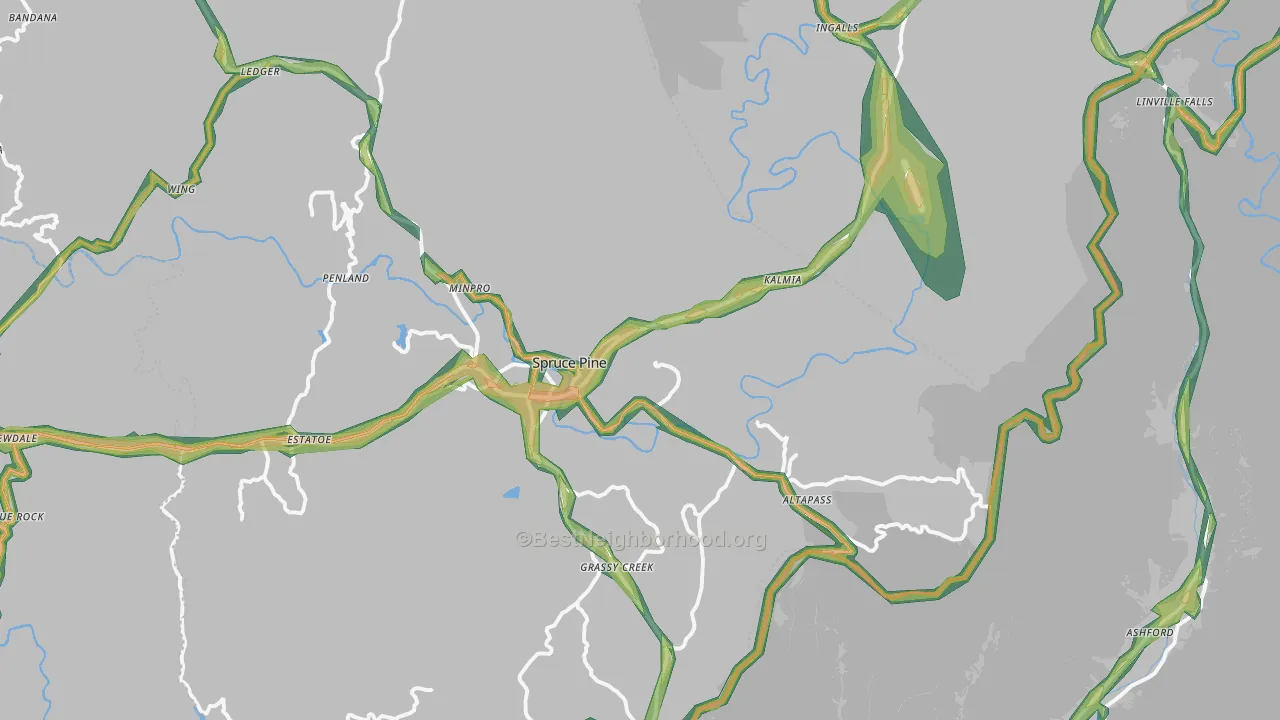 Spruce Pine, NC Map of Noise Levels in Spruce Pine