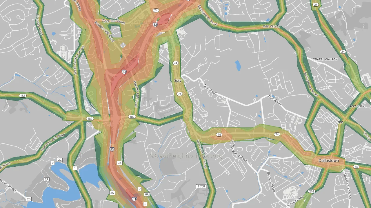 Spry, PA Map of Noise Levels in Spry