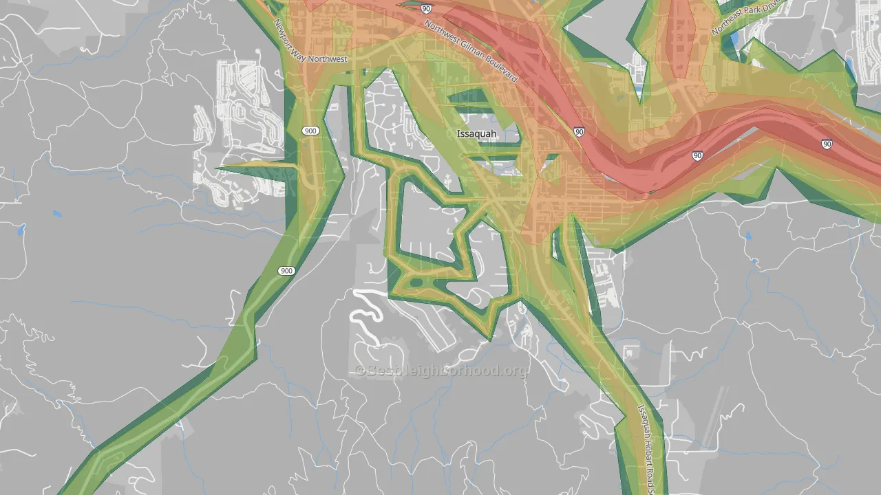 Squak Mountain, Issaquah, WA Map of Noise Levels in Squak Mountain
