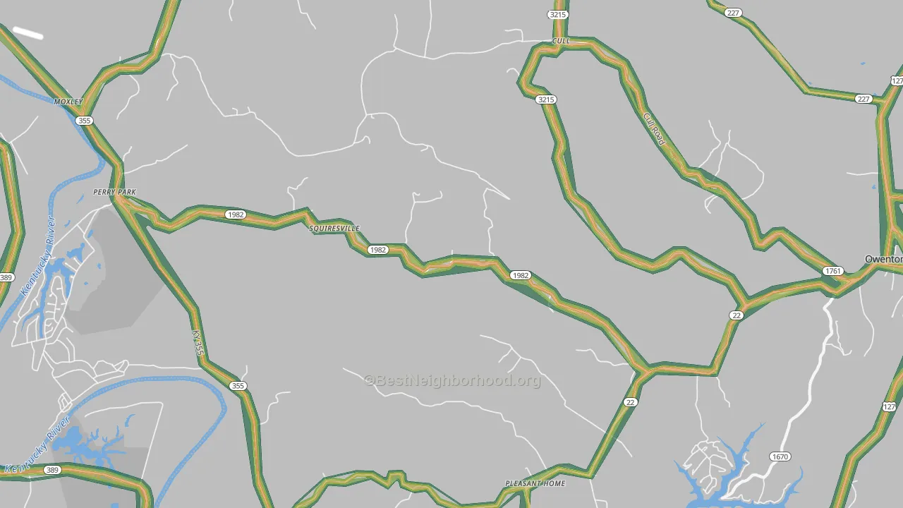 Squiresville, KY Map of Noise Levels in Squiresville
