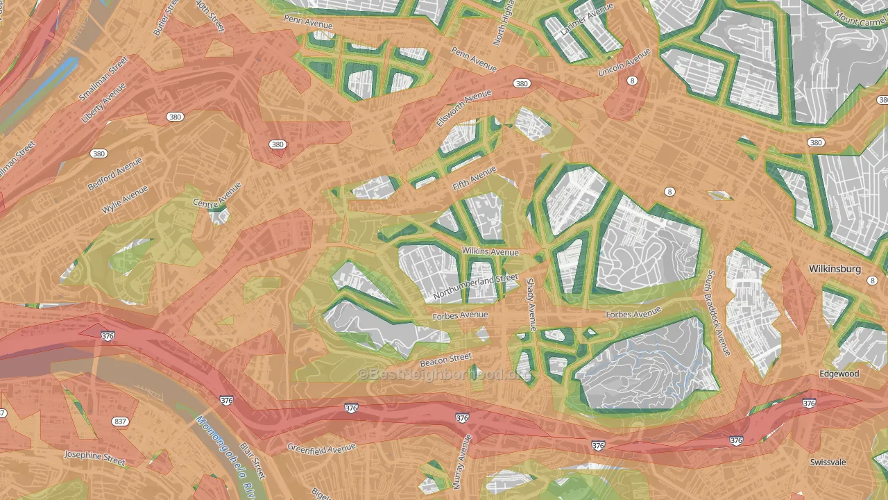 Squirrel Hill North, Pittsburgh, PA Map of Noise Levels in Squirrel Hill North